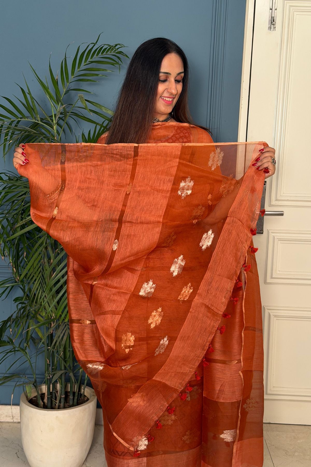 Premium quality pure silk linen kurta dupatta sets with Jamdani weave