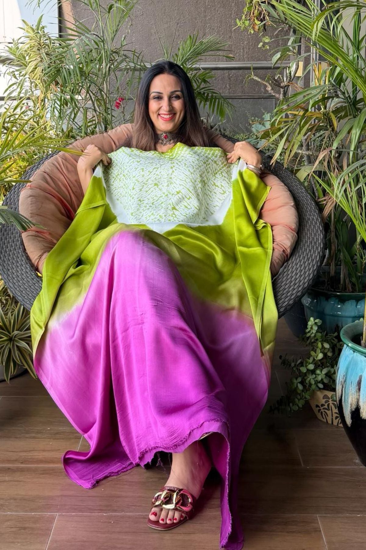 Handblocked Shibori shaded kurta on pure Modal