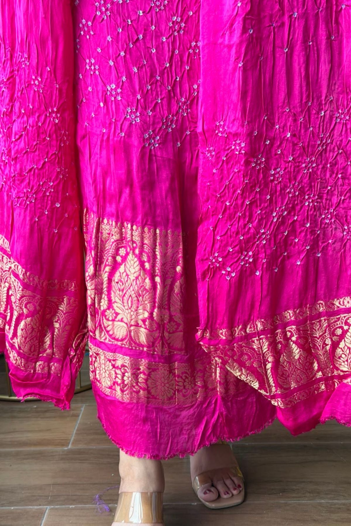 Pure modal silk full set with hand done bandhani and zari weaving!!