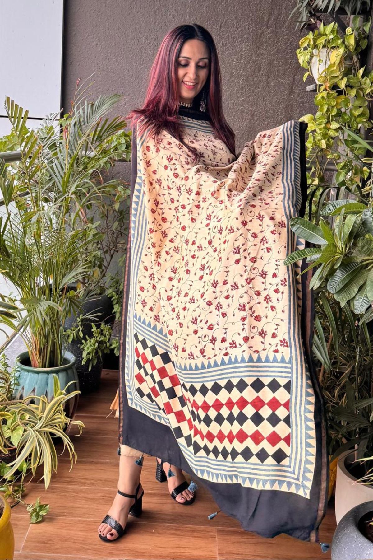 Ajrakh Pure Chanderi Silk kurta dupatta Set