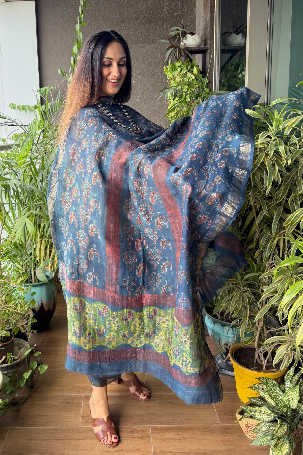 Handblocked with Pomegranate peel kurta dupatta sets in Maheshwari!!