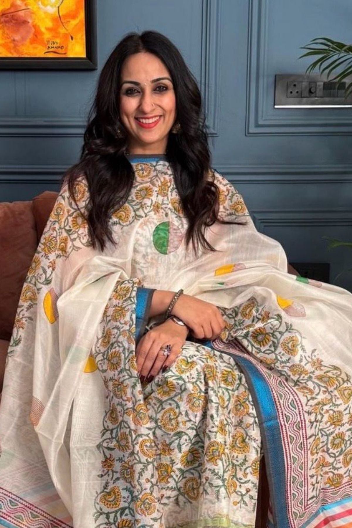 Handblocked Maheshwari kurta dupatta set!!