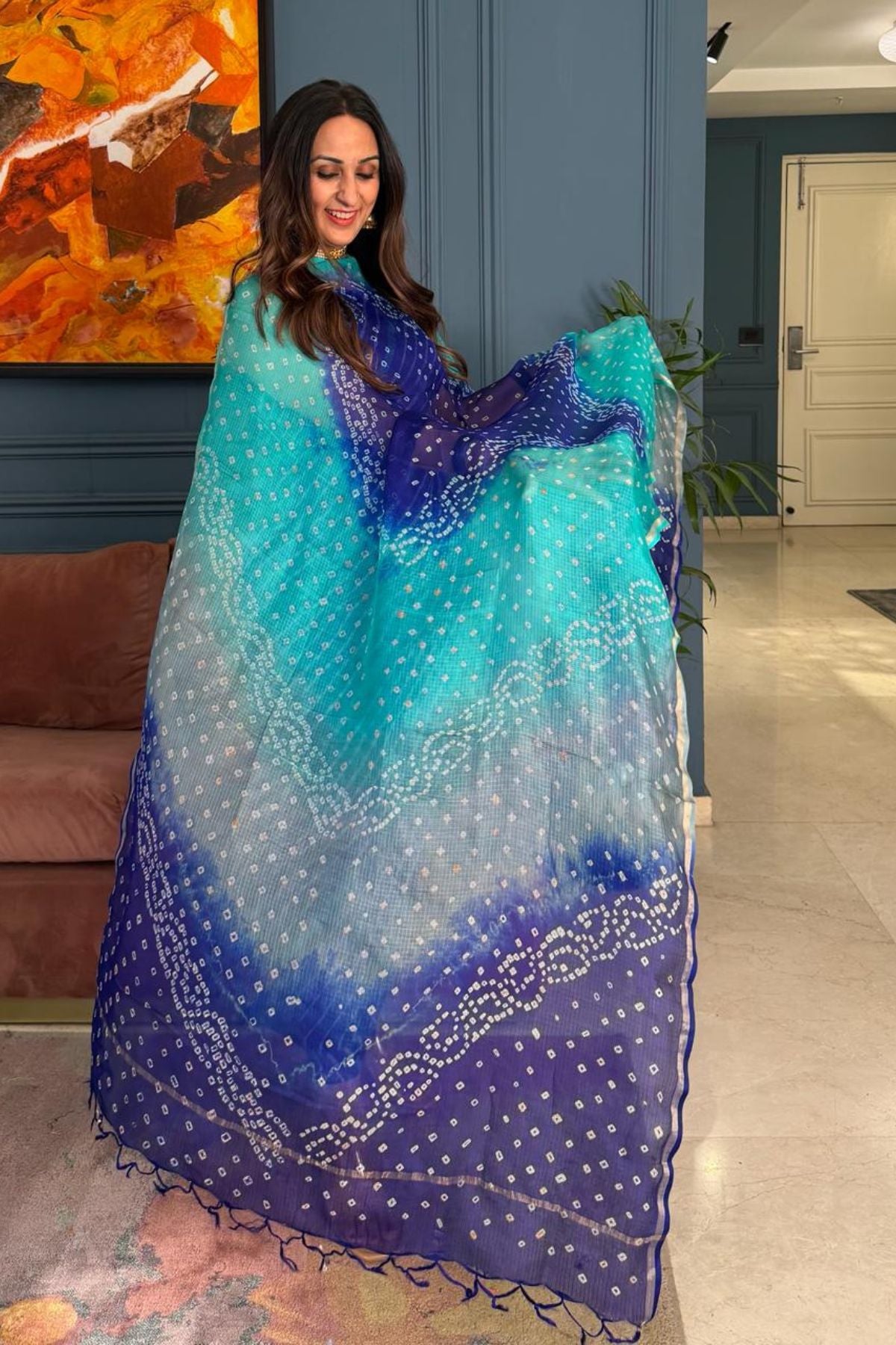 Summer friendly Kota silk kurta dupatta sets with hand done BANDHANI and leheriya