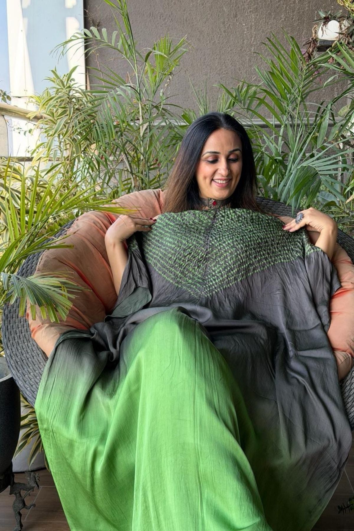 Handblocked Shibori shaded kurta on pure Modal