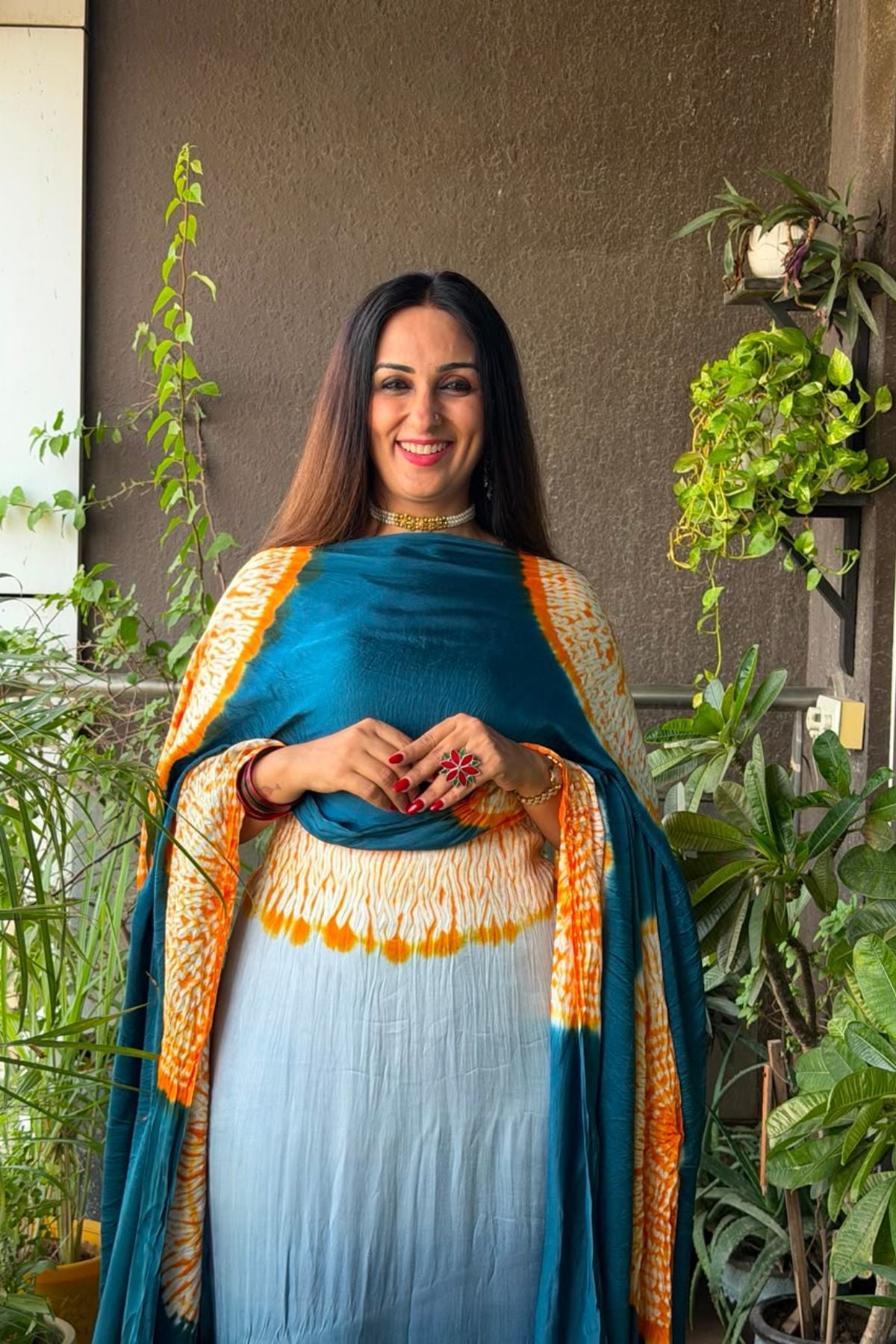 Hand Shibori on pure modal Satin-Kurta and dupatta set!!