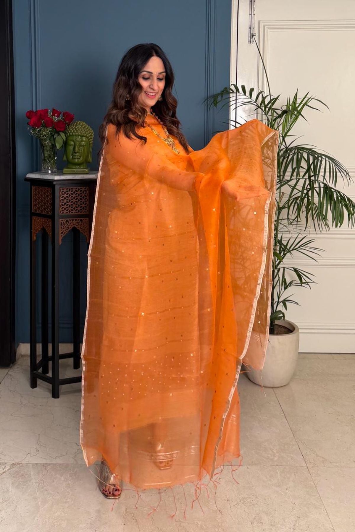 Handwoven kurta dupatta set on silk linen!!