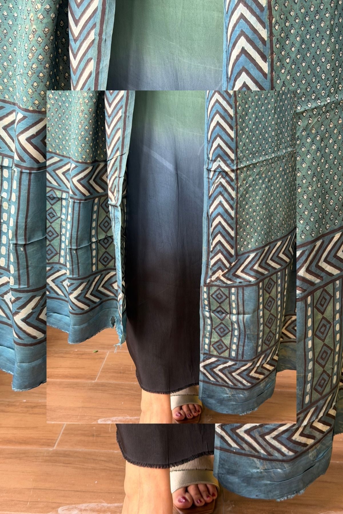 Ombré dyed modal kurta fabric with vegetable Handblock dyed dupatta!!