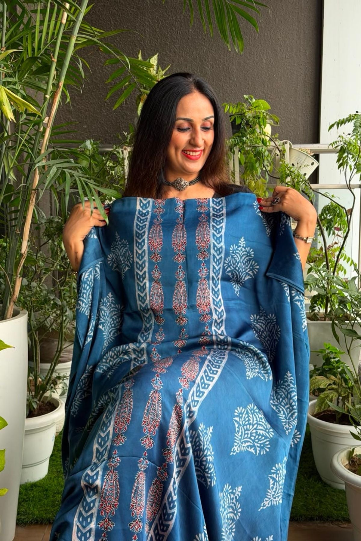 Ajrakh kurta fabric on pure modal !!