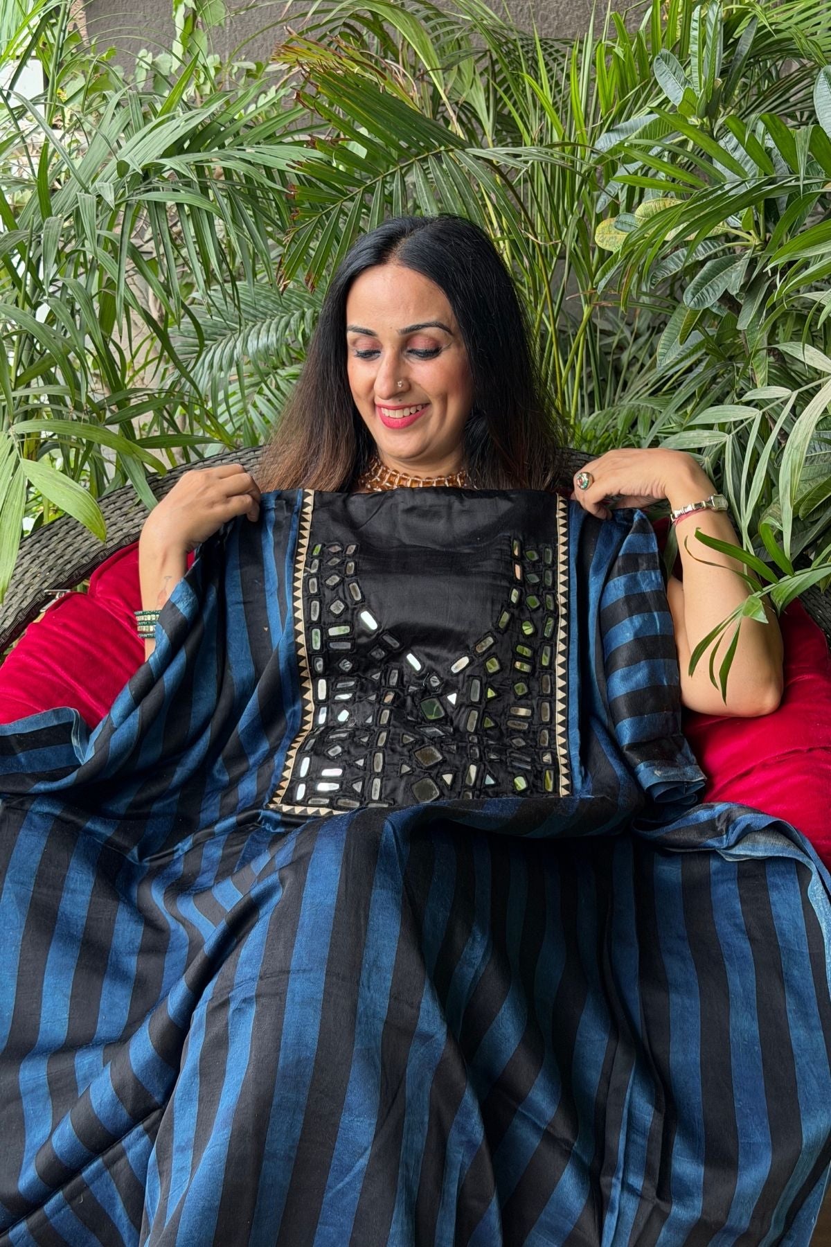 Handcrafted kurta with Kutch mirror work on pure Mashru!!
