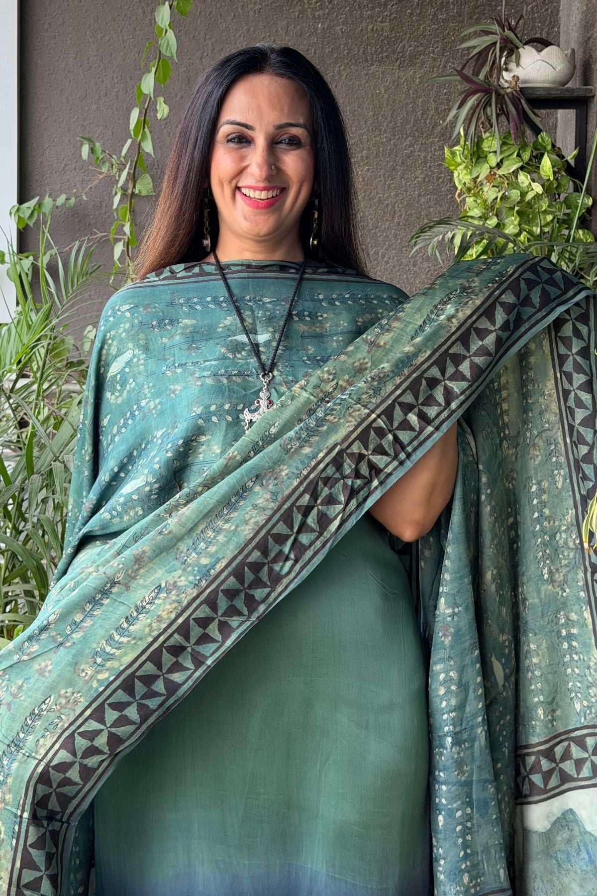 Ombré dyed modal kurta fabric with vegetable Handblock dyed dupatta!!