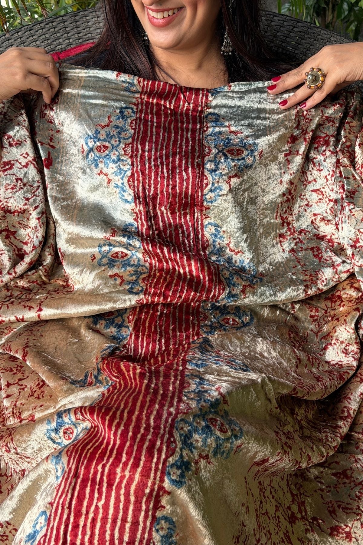 Ajrakh art on Velvet (kurta only)