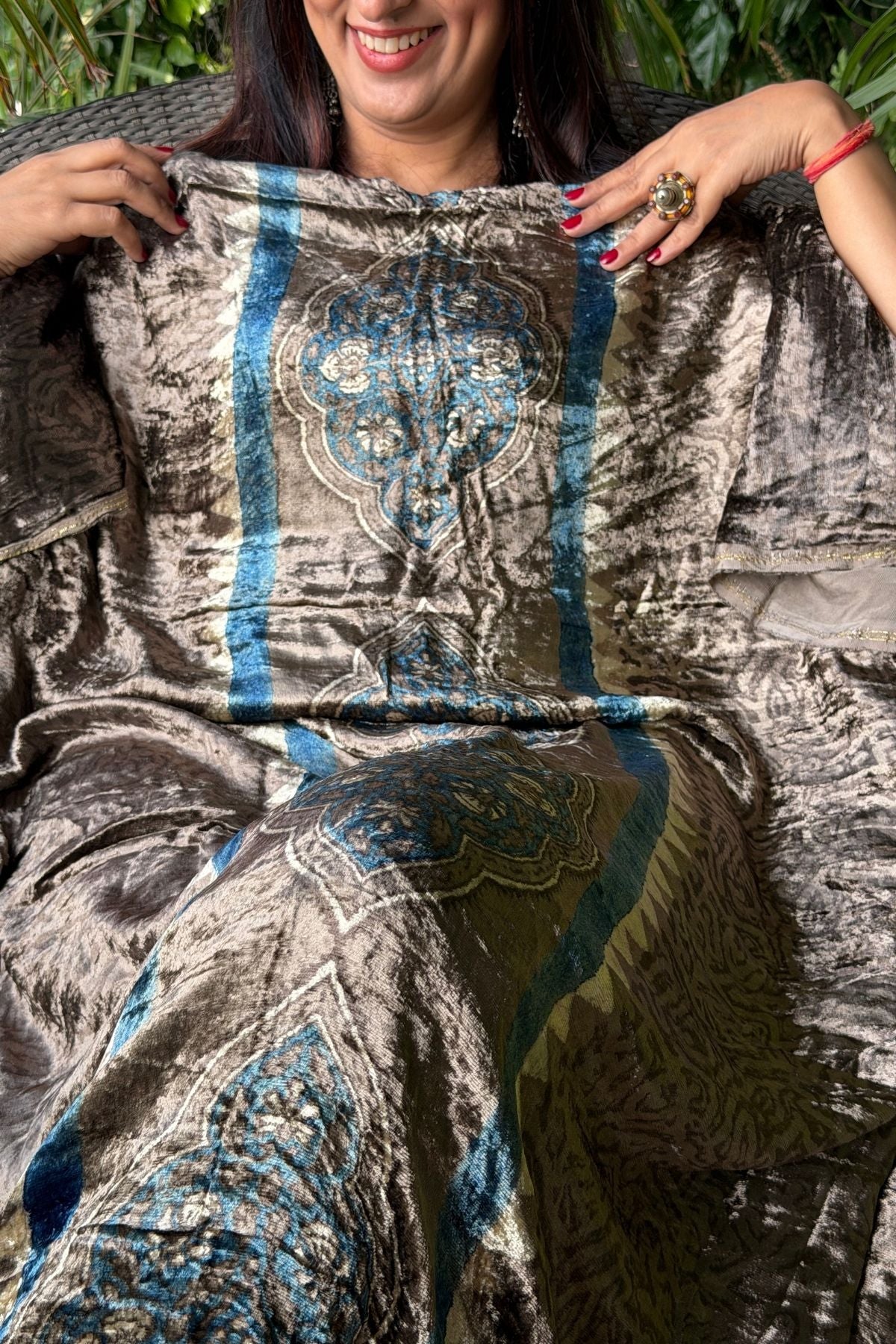 Handblocked Ajrakh kurta fabric only!!