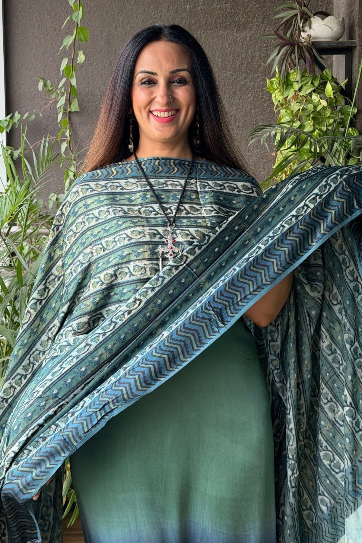 Ombré dyed modal kurta fabric with vegetable Handblock dyed dupatta!!