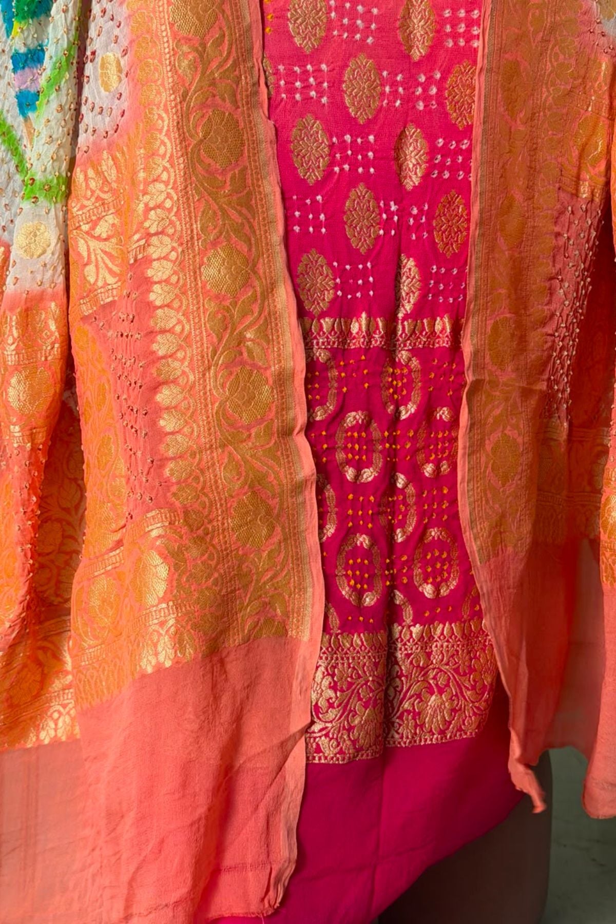 Banarasi khaddi georgette with red Bandhani full set!!!