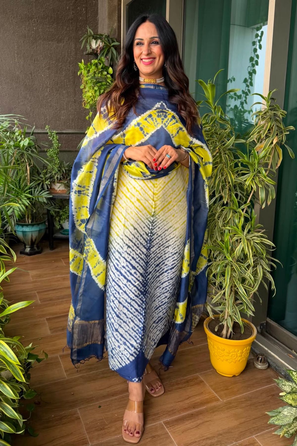 Shibori tie and dye kurta dupatta set on pure Chanderi!!