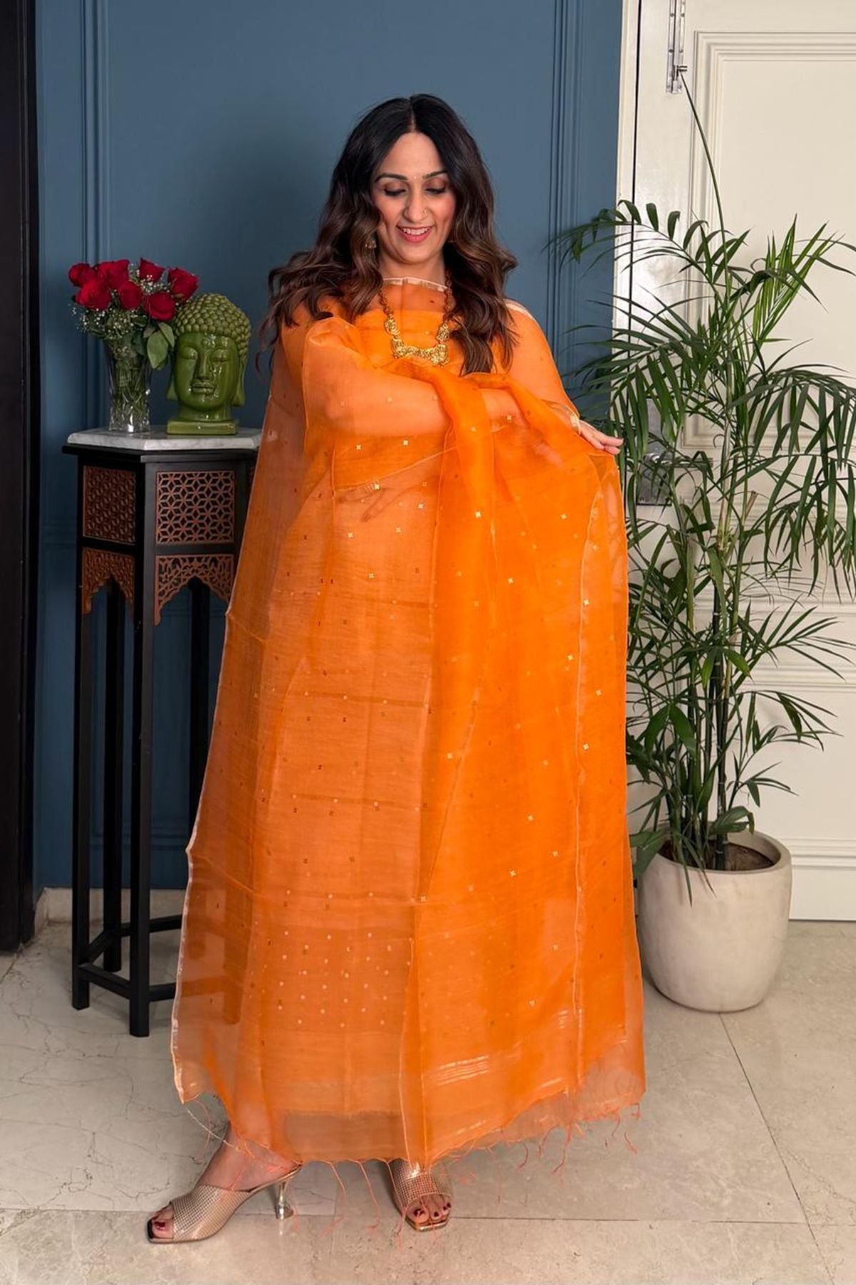 Handwoven kurta dupatta set on silk linen!!