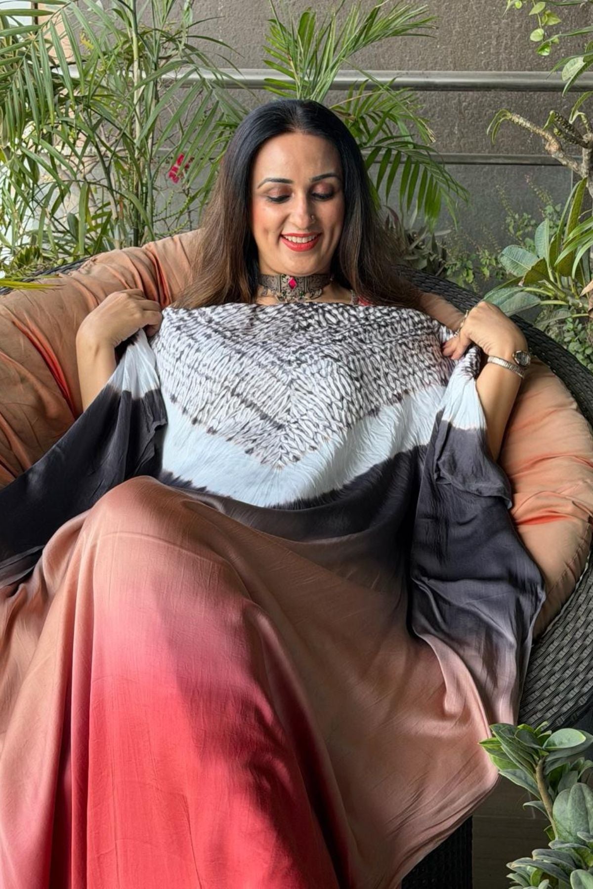 Handblocked Shibori shaded kurta on pure Modal