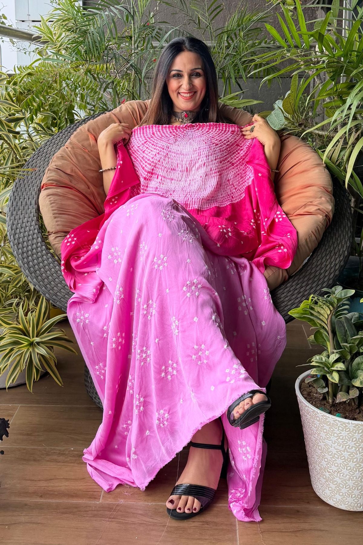 Handcrafted Shibori & Bandhani Kurta on pure modal satin