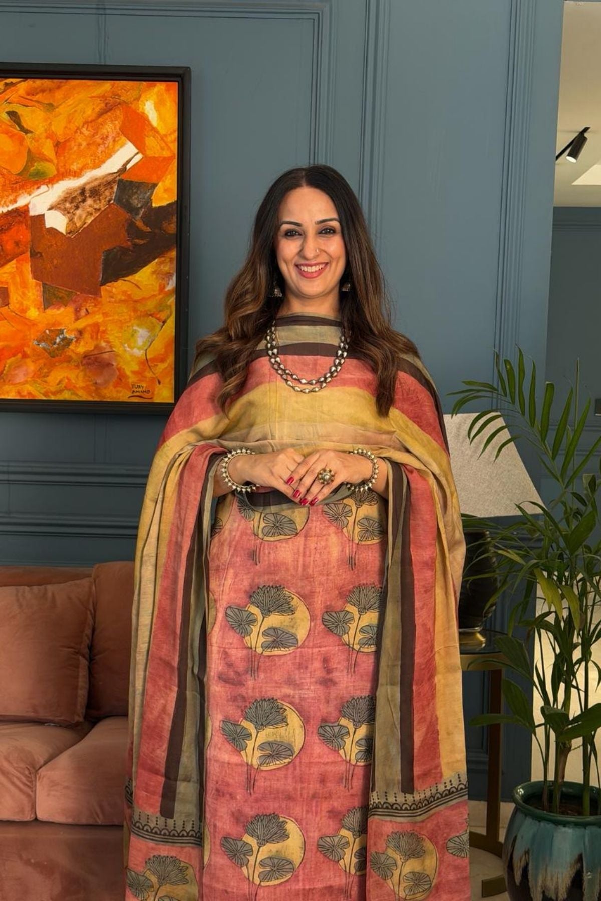 Pomegranate peel Handblock on Premium Modal fabric!!