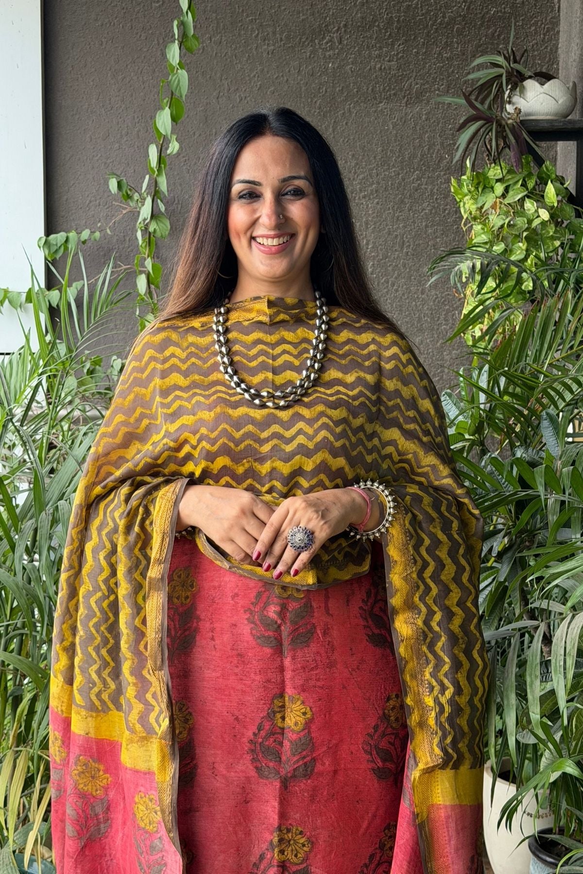 Handblocked with Pomegranate peel kurta dupatta sets in Maheshwari!!