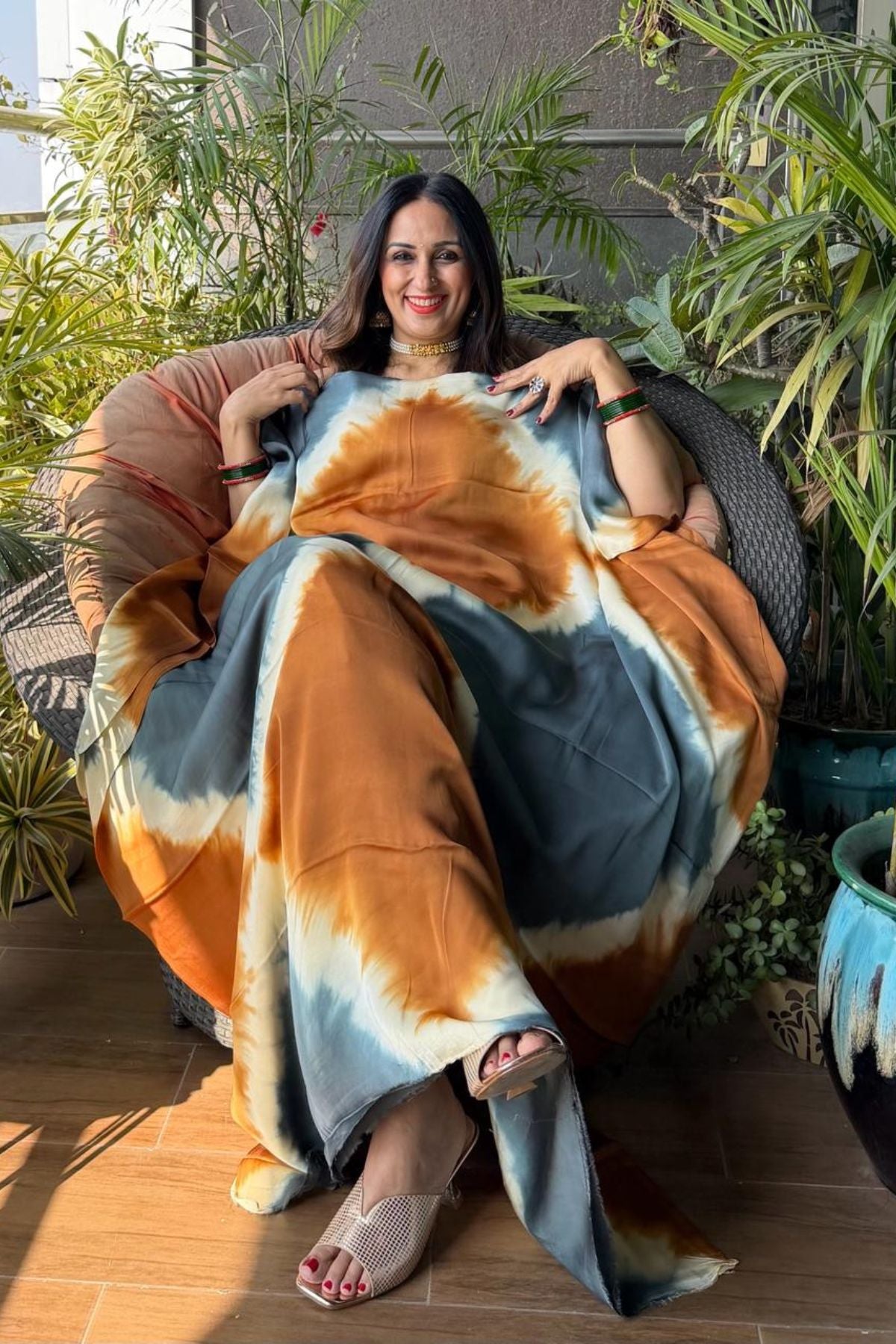 Hand Shibori kurta fabric on pure modal satin!!