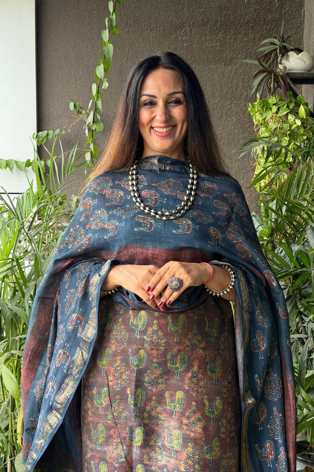 Handblocked with Pomegranate peel kurta dupatta sets in Maheshwari!!