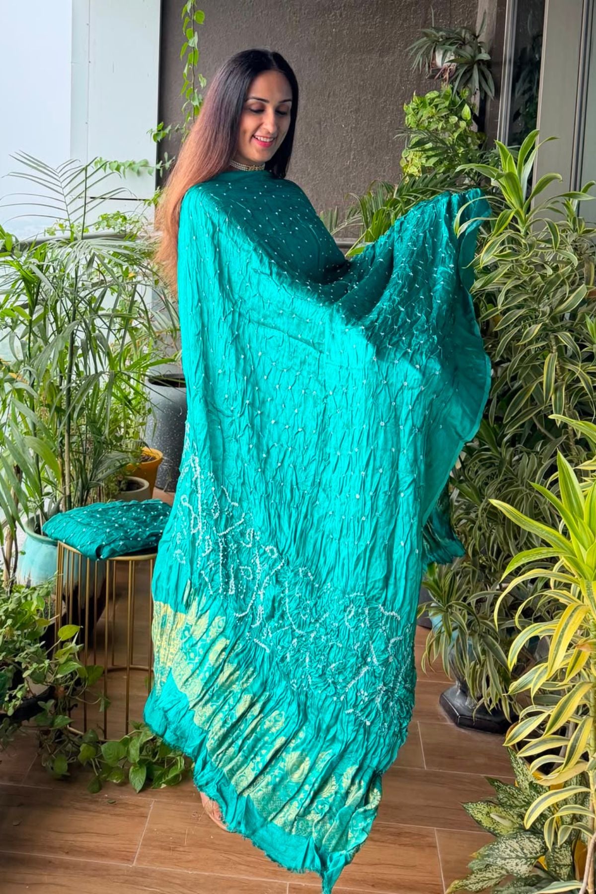 Pure modal silk full set with hand done bandhani and zari weaving!!