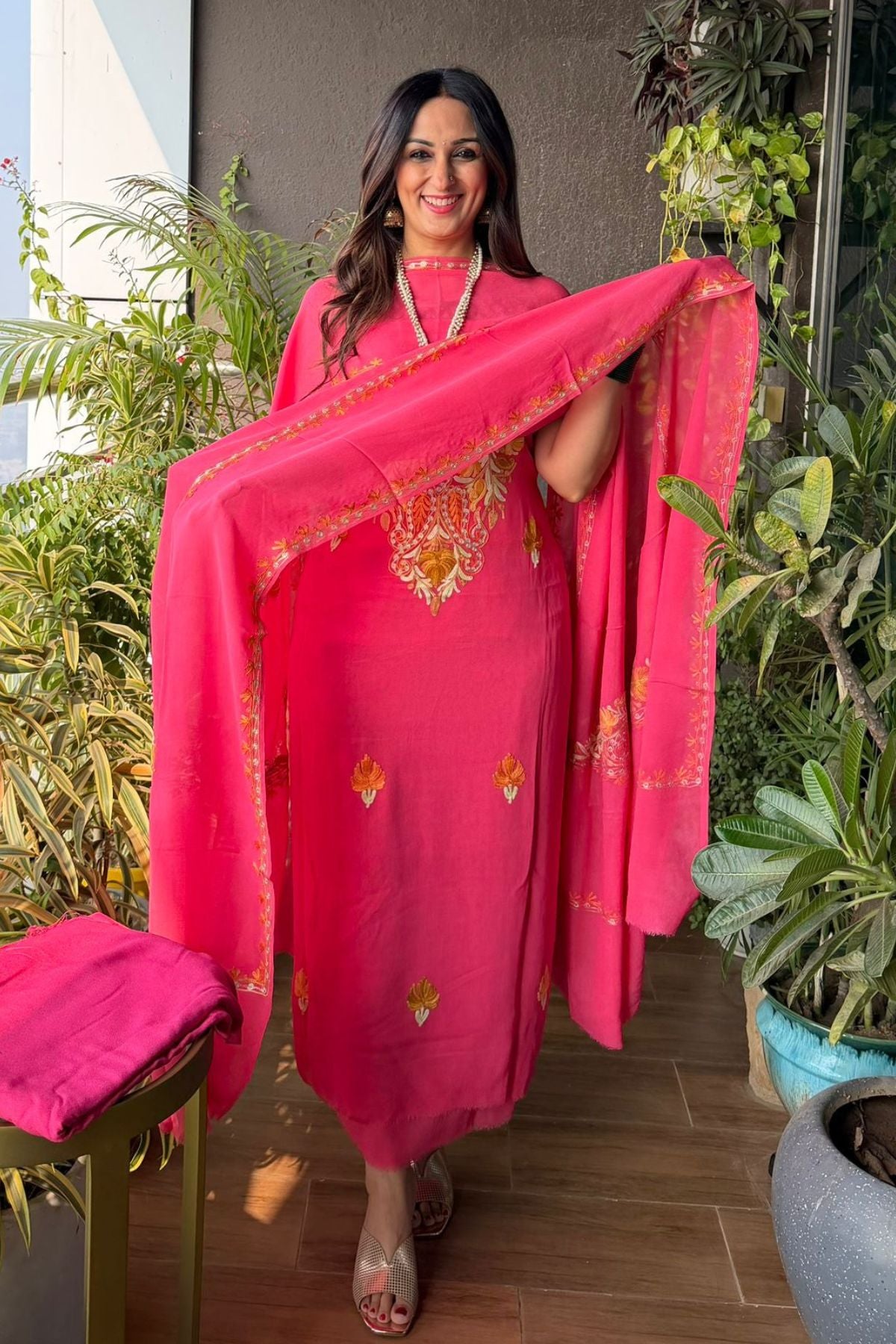 Georgette full suit set with Kashmiri embroidery