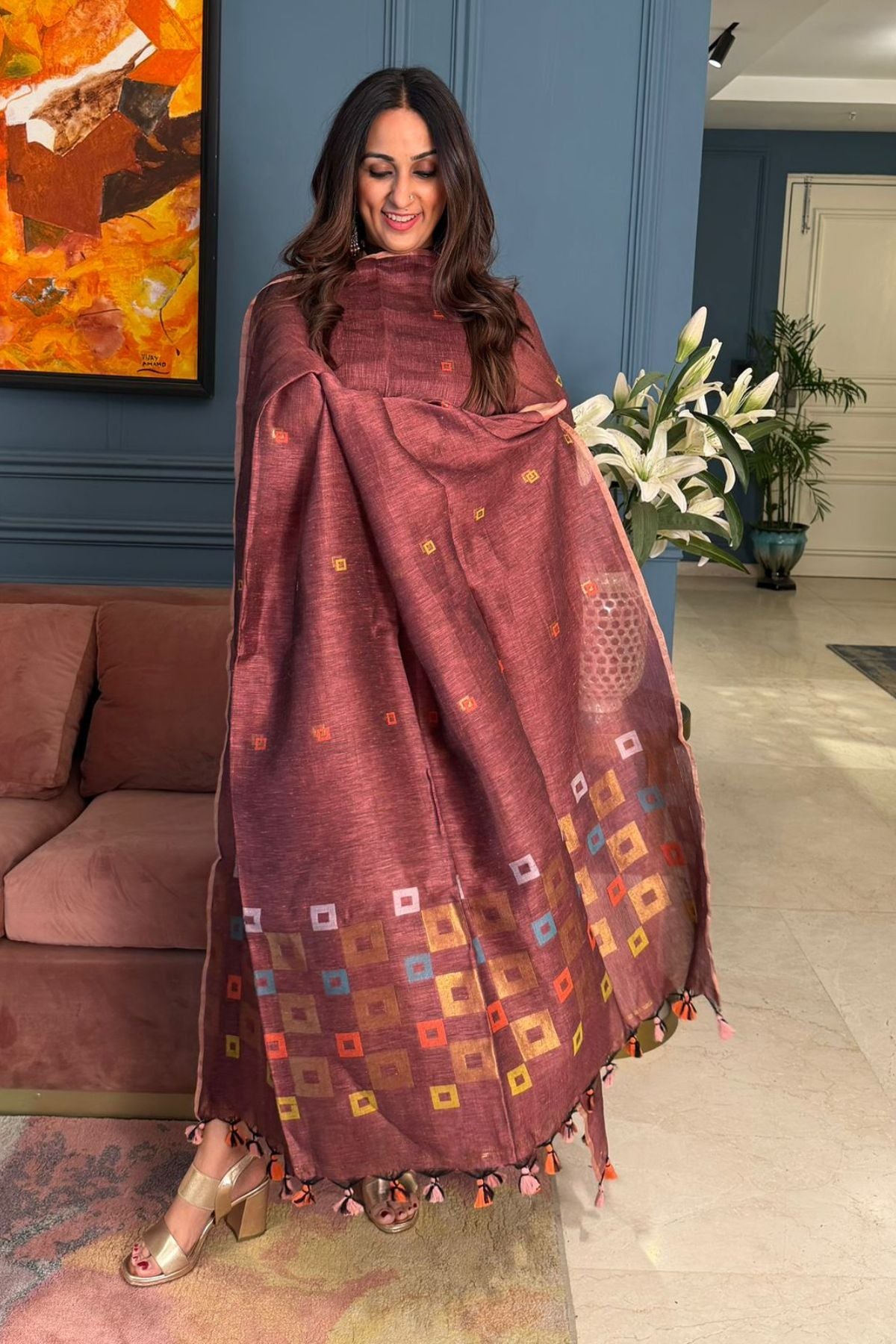 Jayshree cotton linen kurta dupatta set