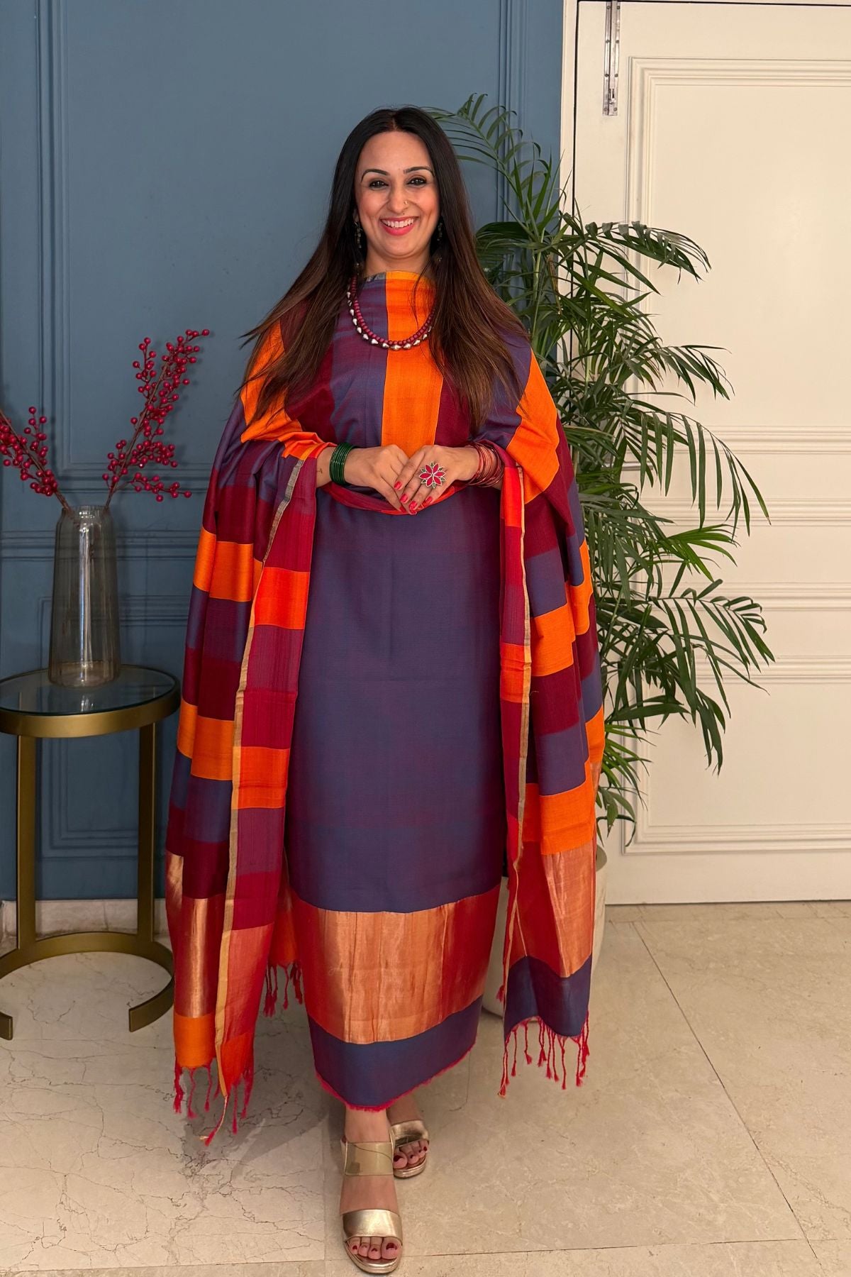 Maheshwari weave kurta dupatta set on cotton silk
