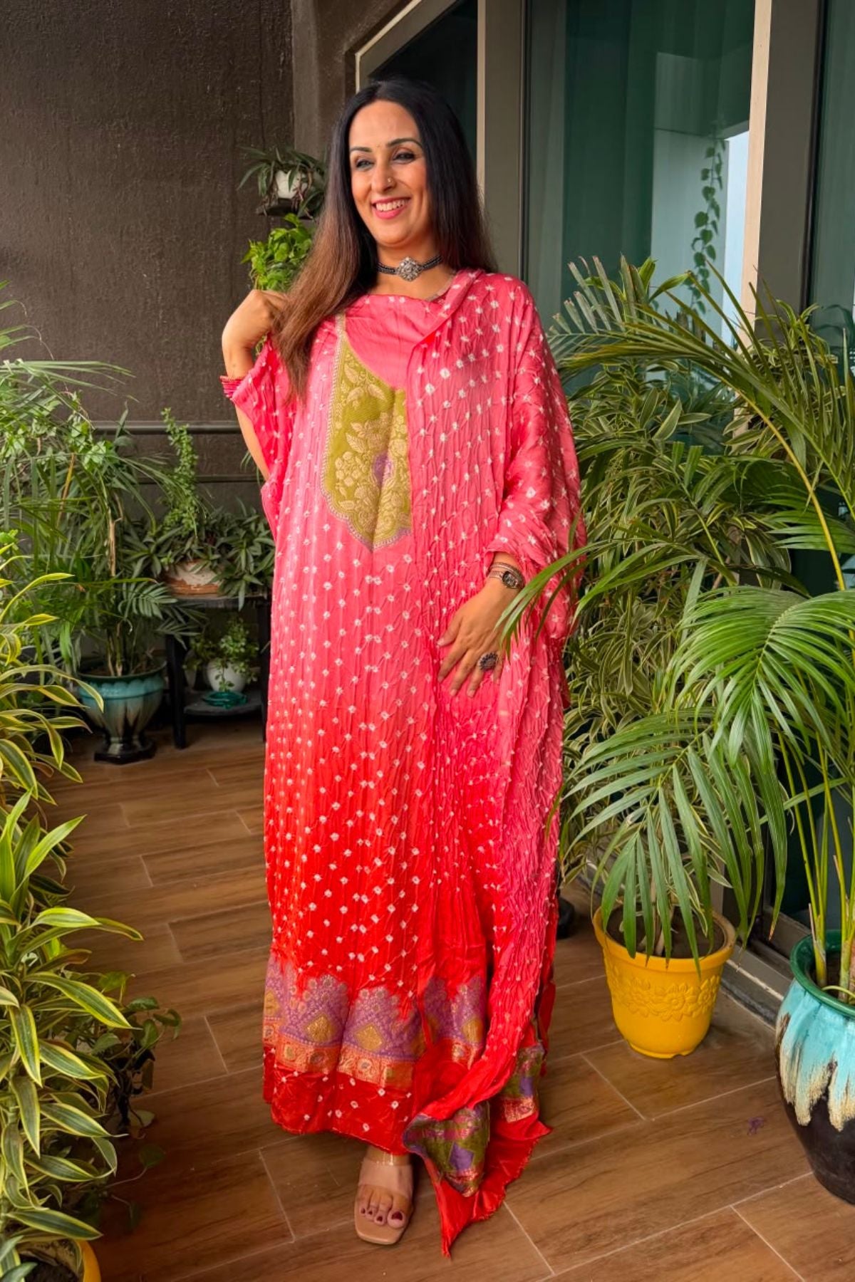 Bandhani with zari work kurta dupatta set on pure modal!!