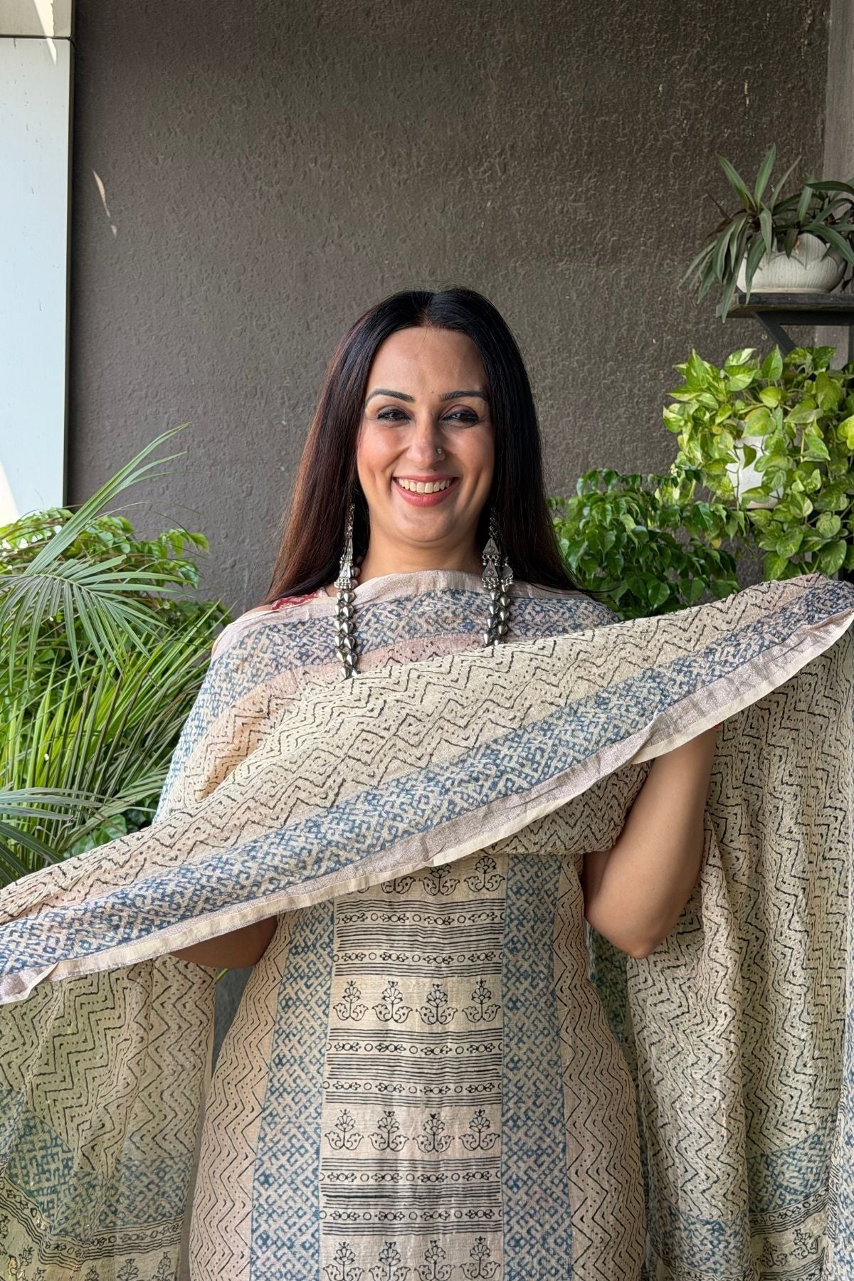 Ajrakh On Pure Linen Silk
