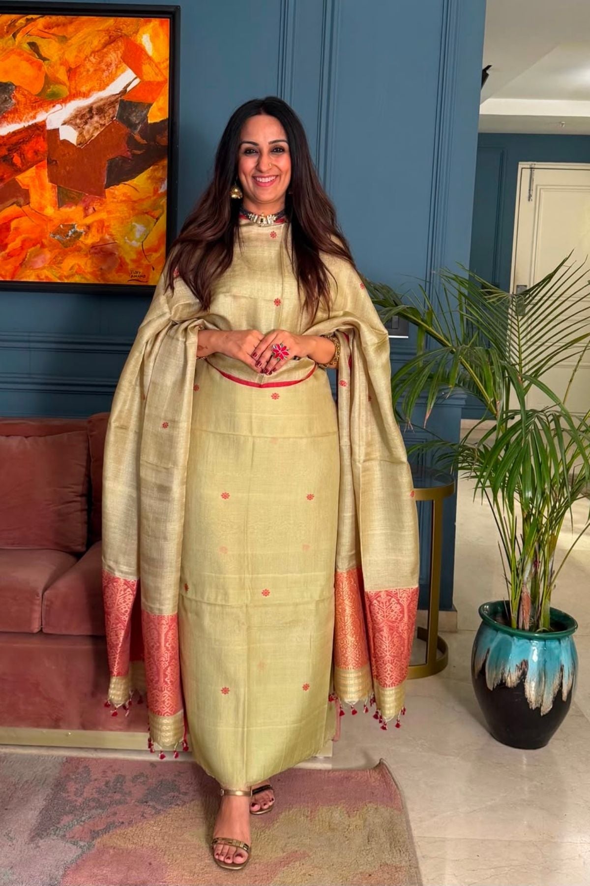 Tangail weave on Pure Tussar Silk -Kurta Dupatta set