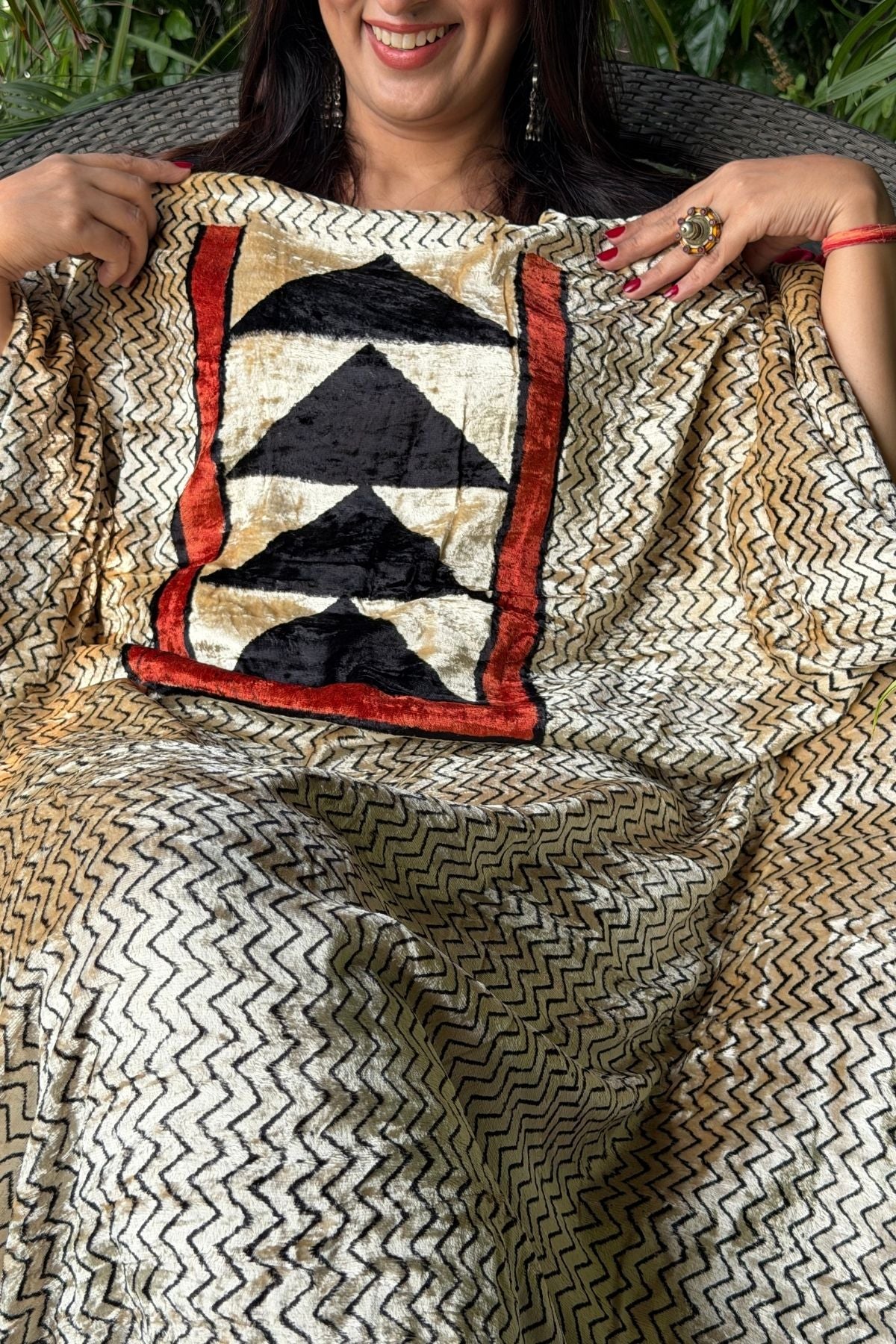 Handblocked Ajrakh kurta fabric only!!