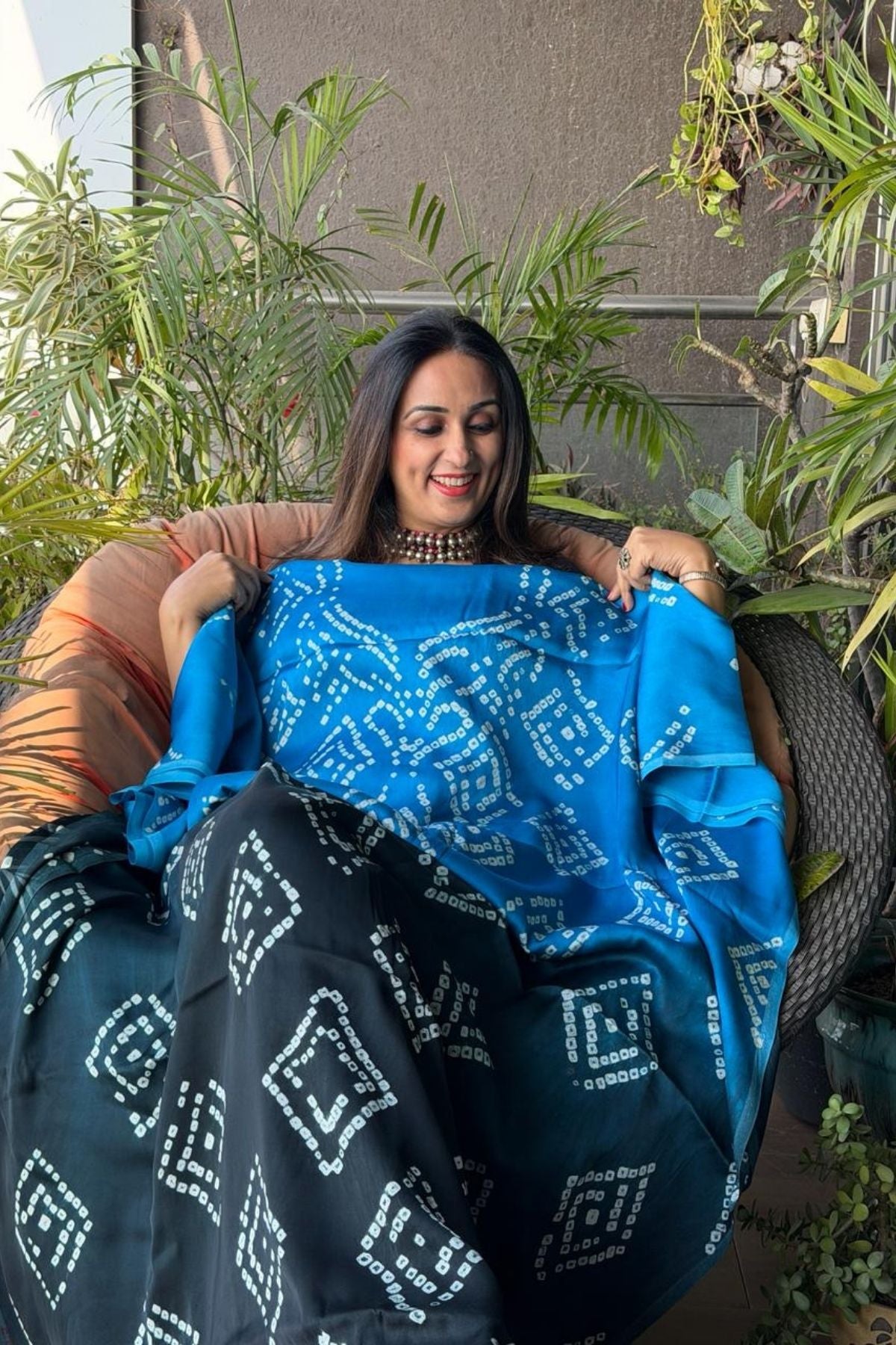 Shaded Bandhani kurta fabric in pure modal satin