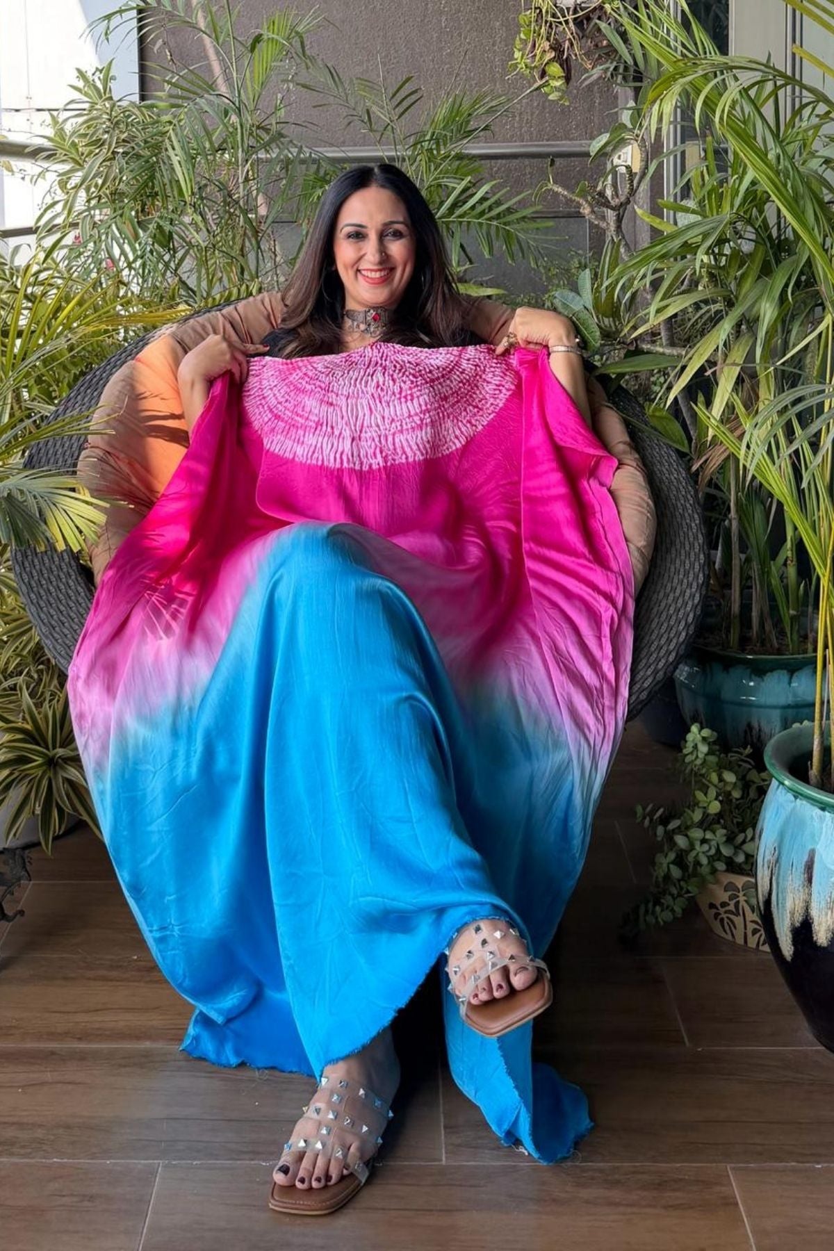 Handblocked Shibori shaded kurta on pure Modal