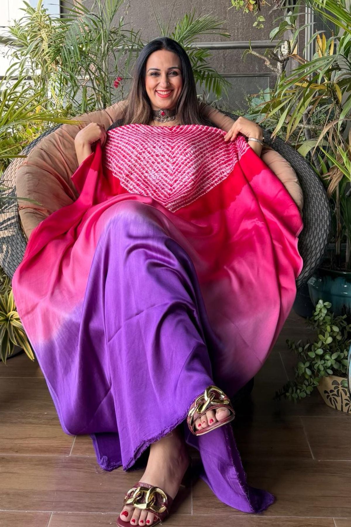 Handblocked Shibori shaded kurta on pure Modal