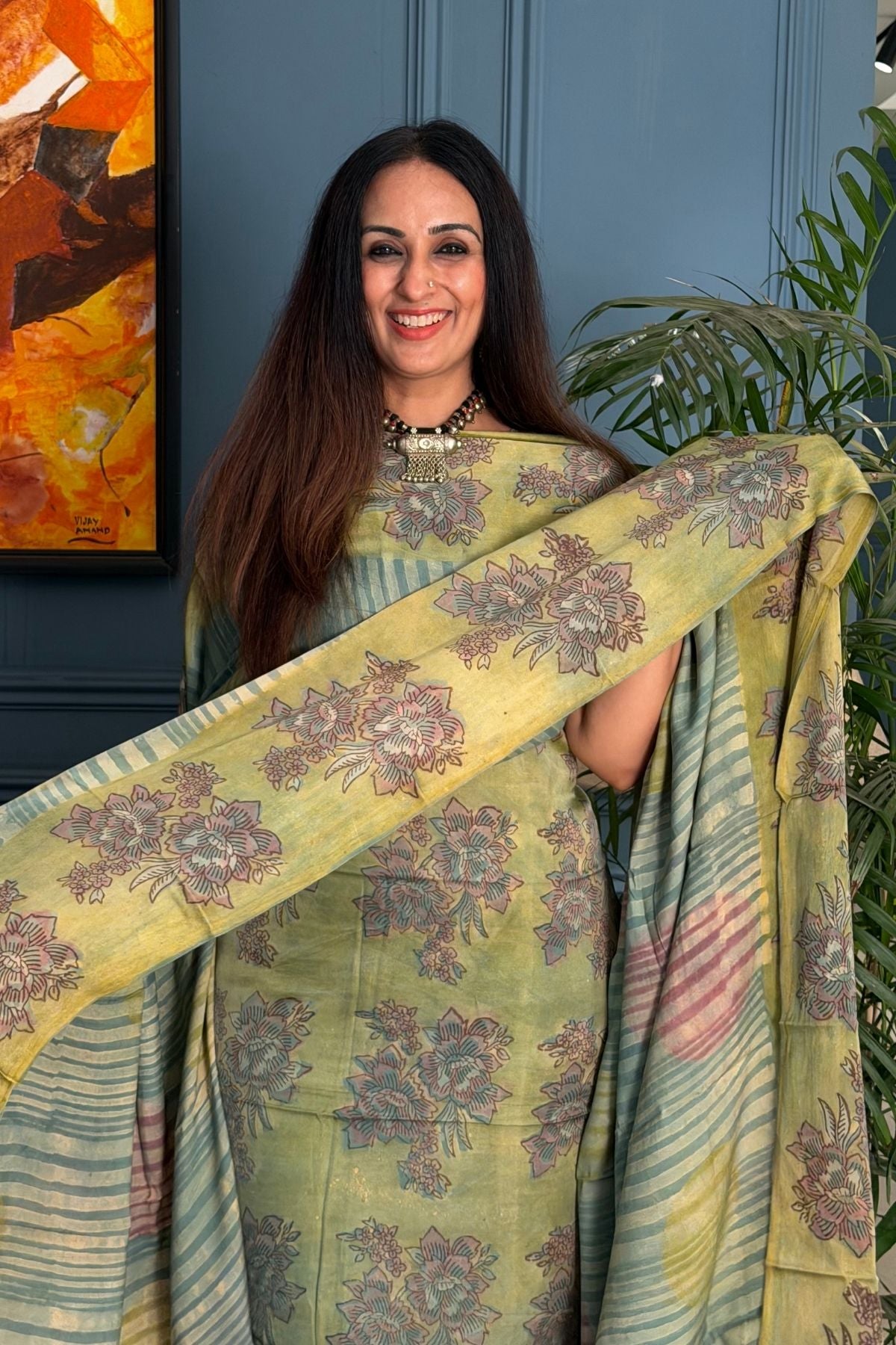 Pomegranate peel Handblock on Premium Modal fabric!!
