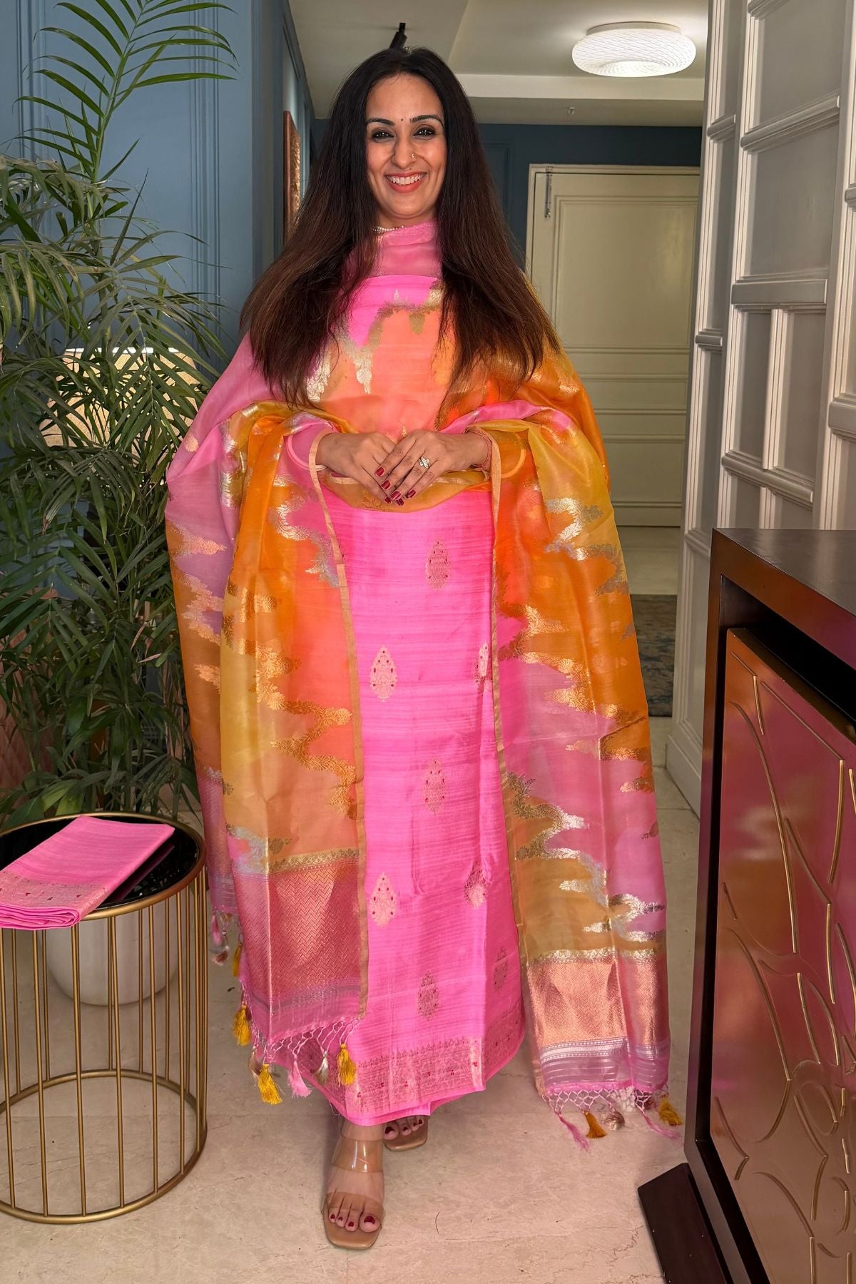Pure Raw silk Banarasi set with pure Kora rangkaat dupatta!!