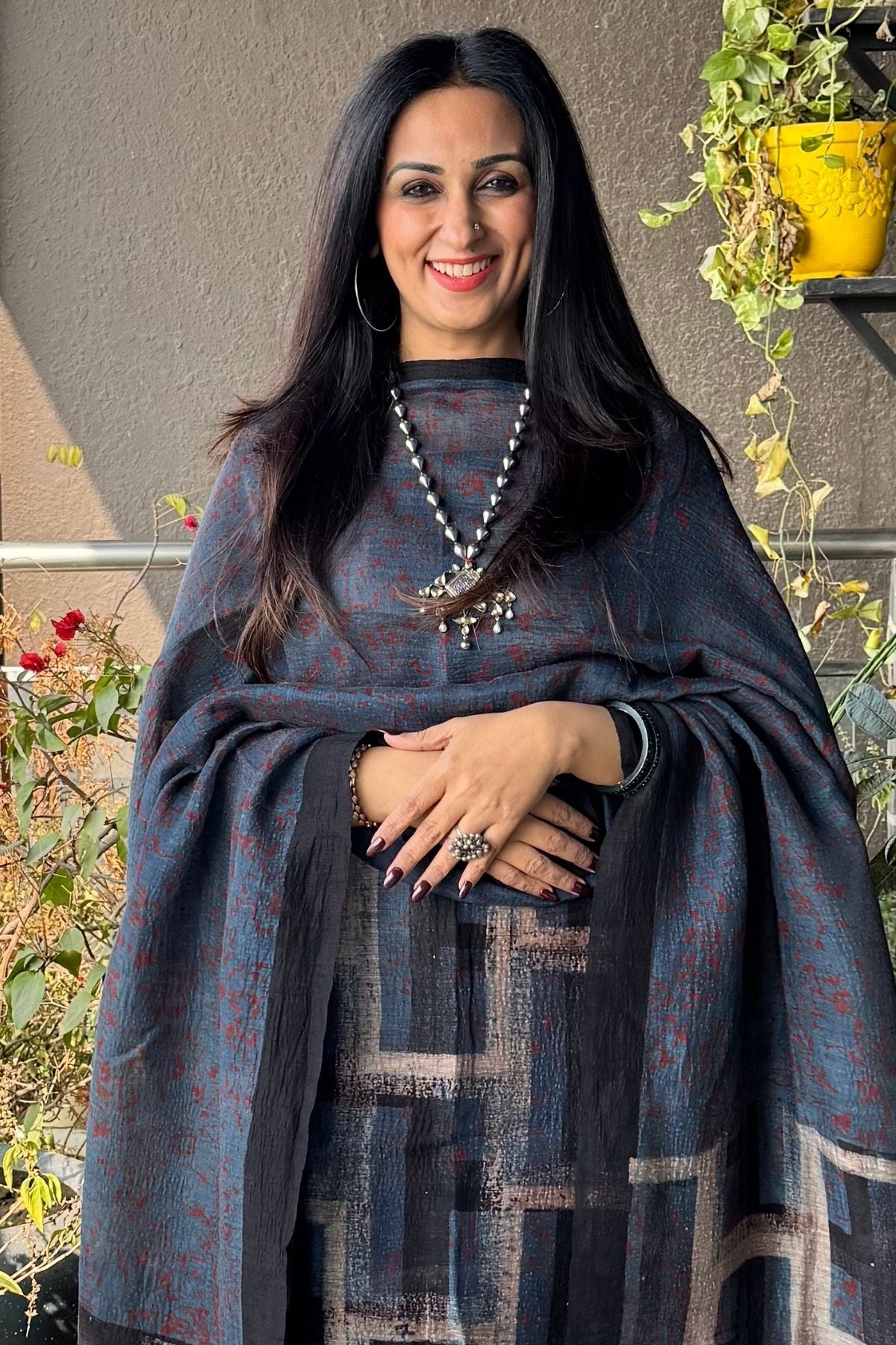 Indigo Block Contemporary Pattern Suit