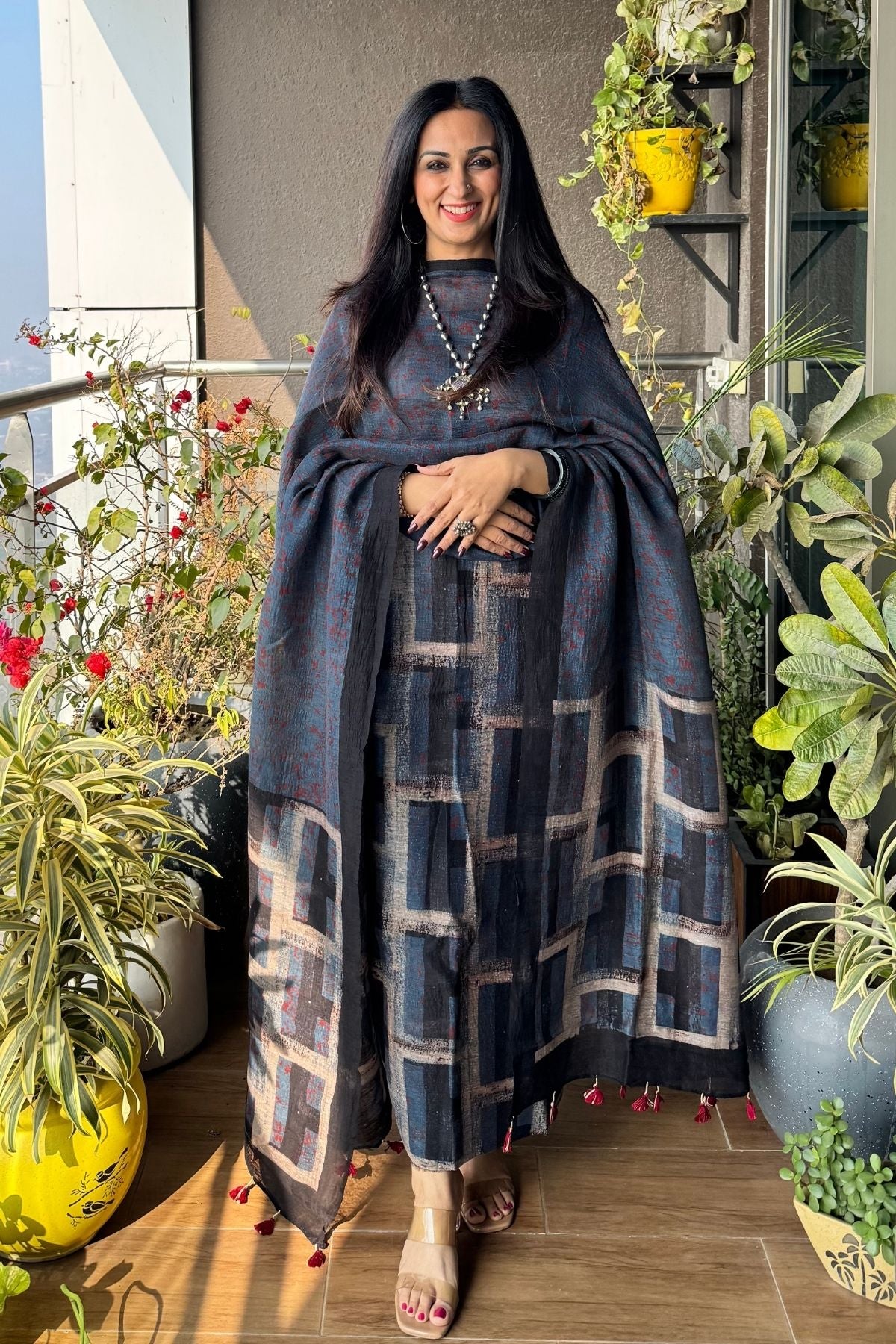 Indigo Block Contemporary Pattern Suit